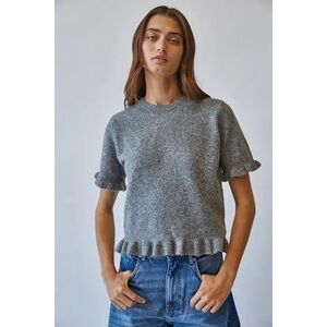 Zara Gray Short Sleeve Ruffle Top